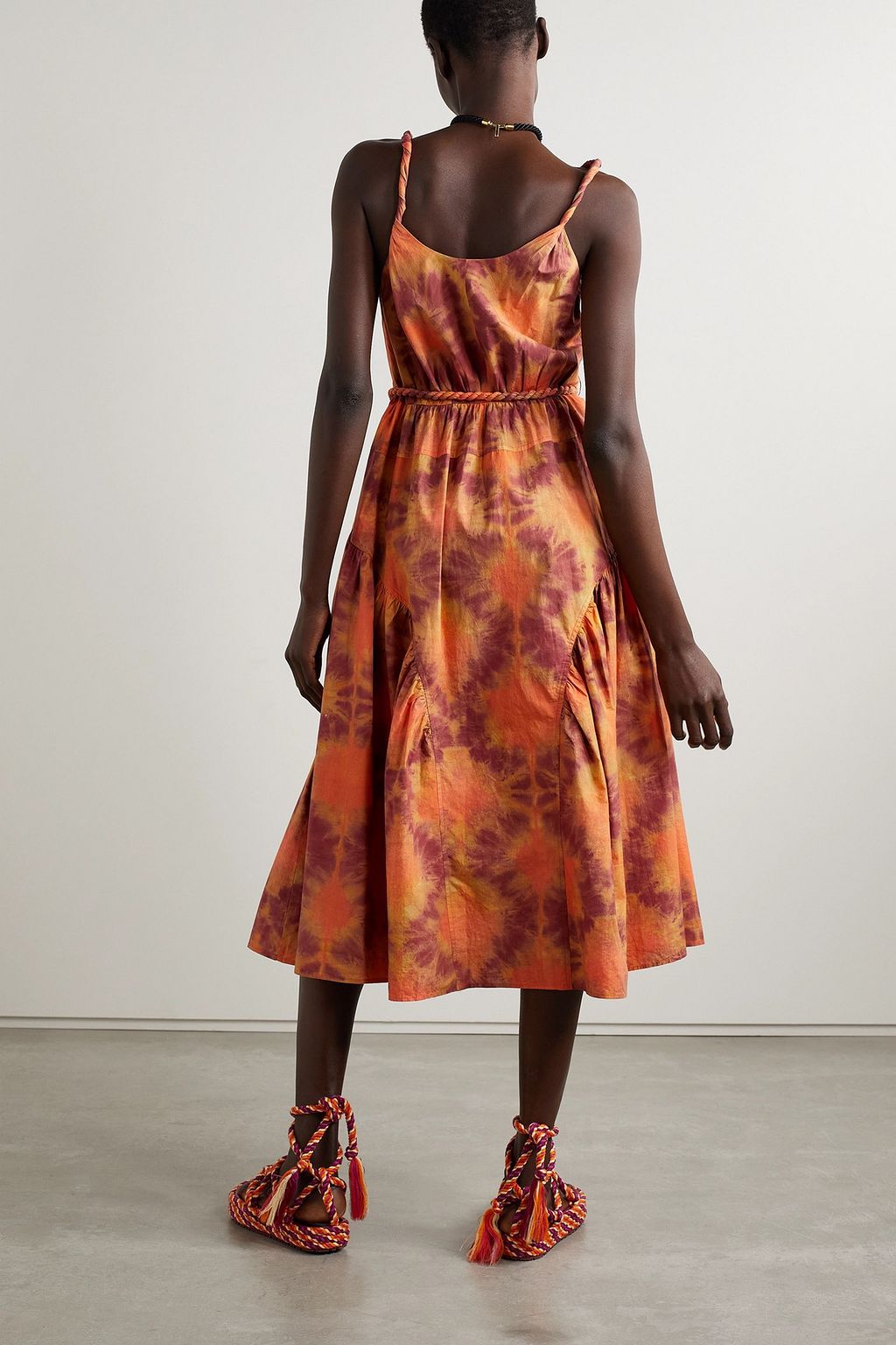 ULLA JOHNSON Valentina belted tie-dyed cotton-poplin midi dress