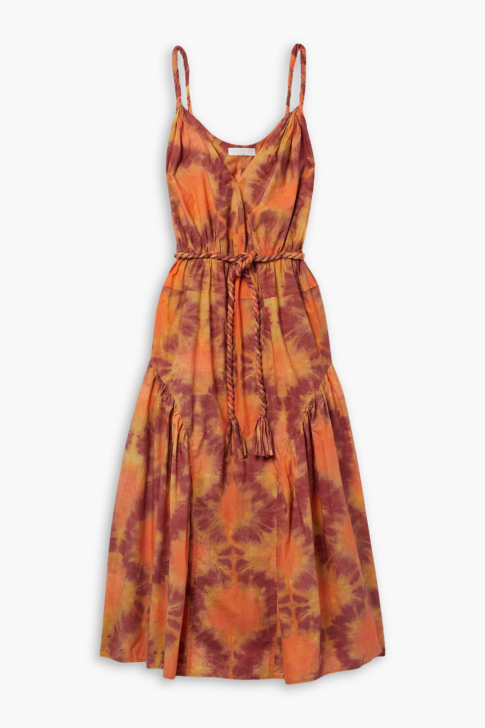 Ulla Johnson Valentina Belted Tie-dyed Cotton-poplin Midi Dress In Orange