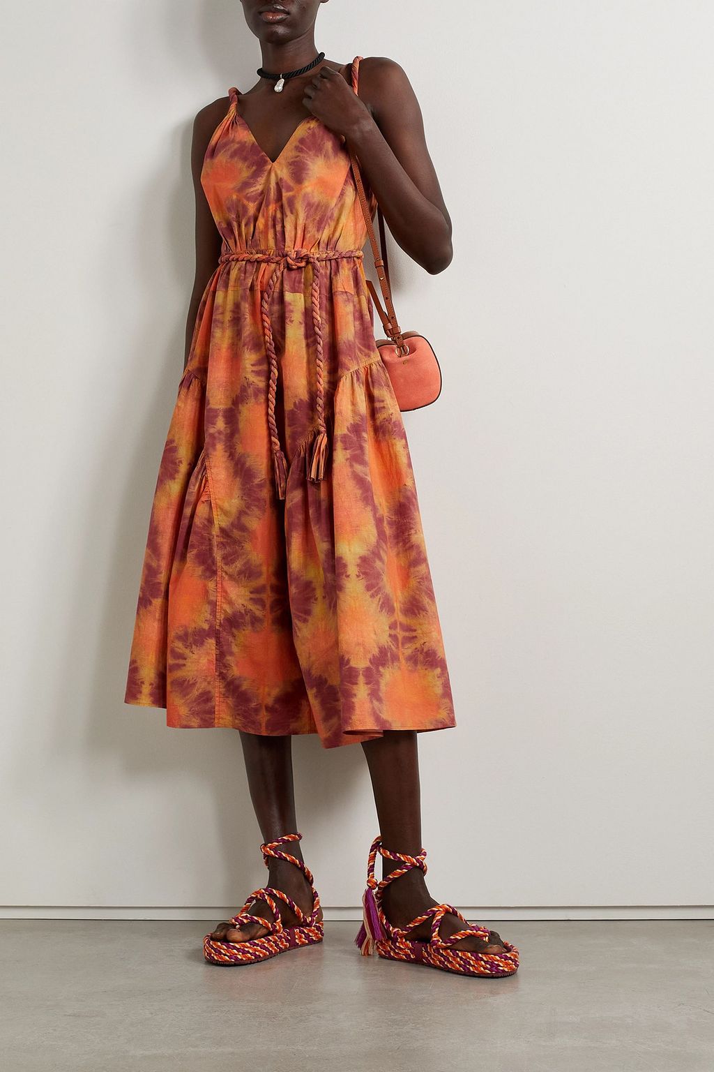 ULLA JOHNSON Valentina belted tie-dyed cotton-poplin midi dress