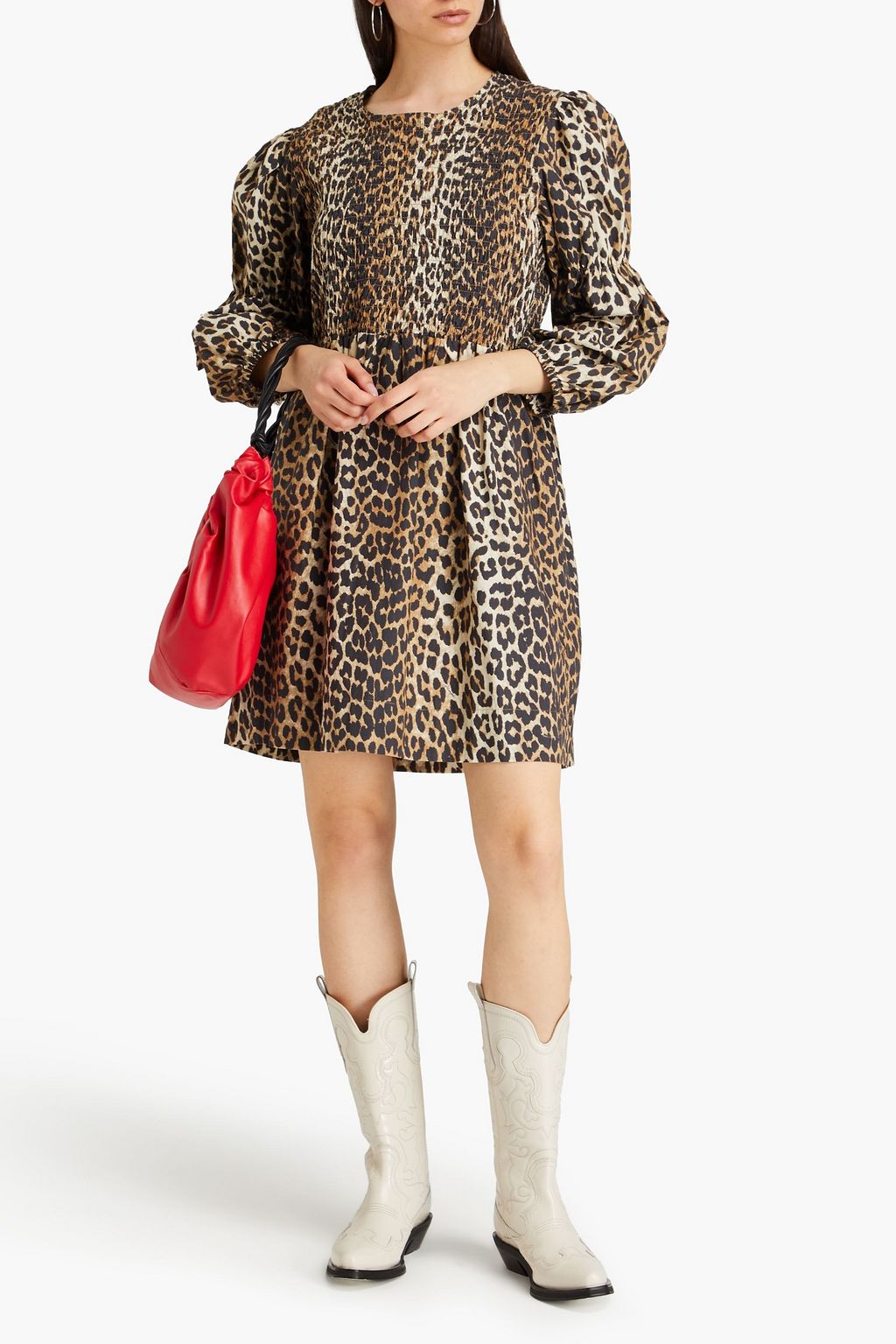 GANNI Leopard-print cotton-poplin mini dress