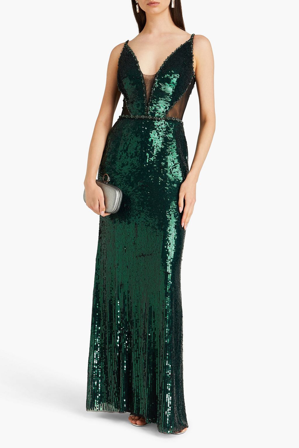 JENNY PACKHAM فستان سهرة "أمارا" من التول بأقراص برّاقة ومزين بالكريستال