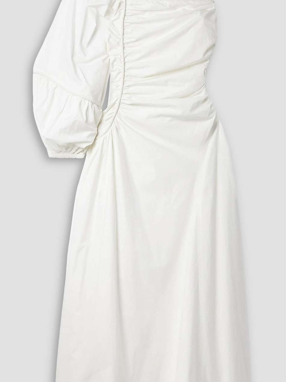 fiorella one-shoulder gathered cotton-poplin midi dress