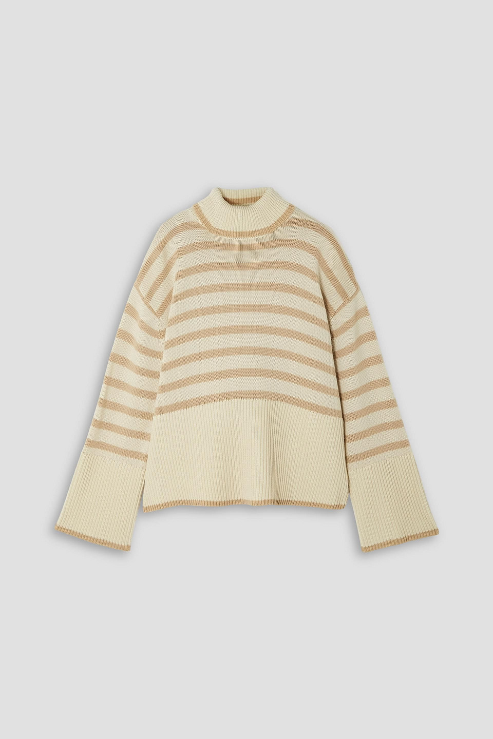 Totême Striped Wool-blend Turtleneck Sweater In White