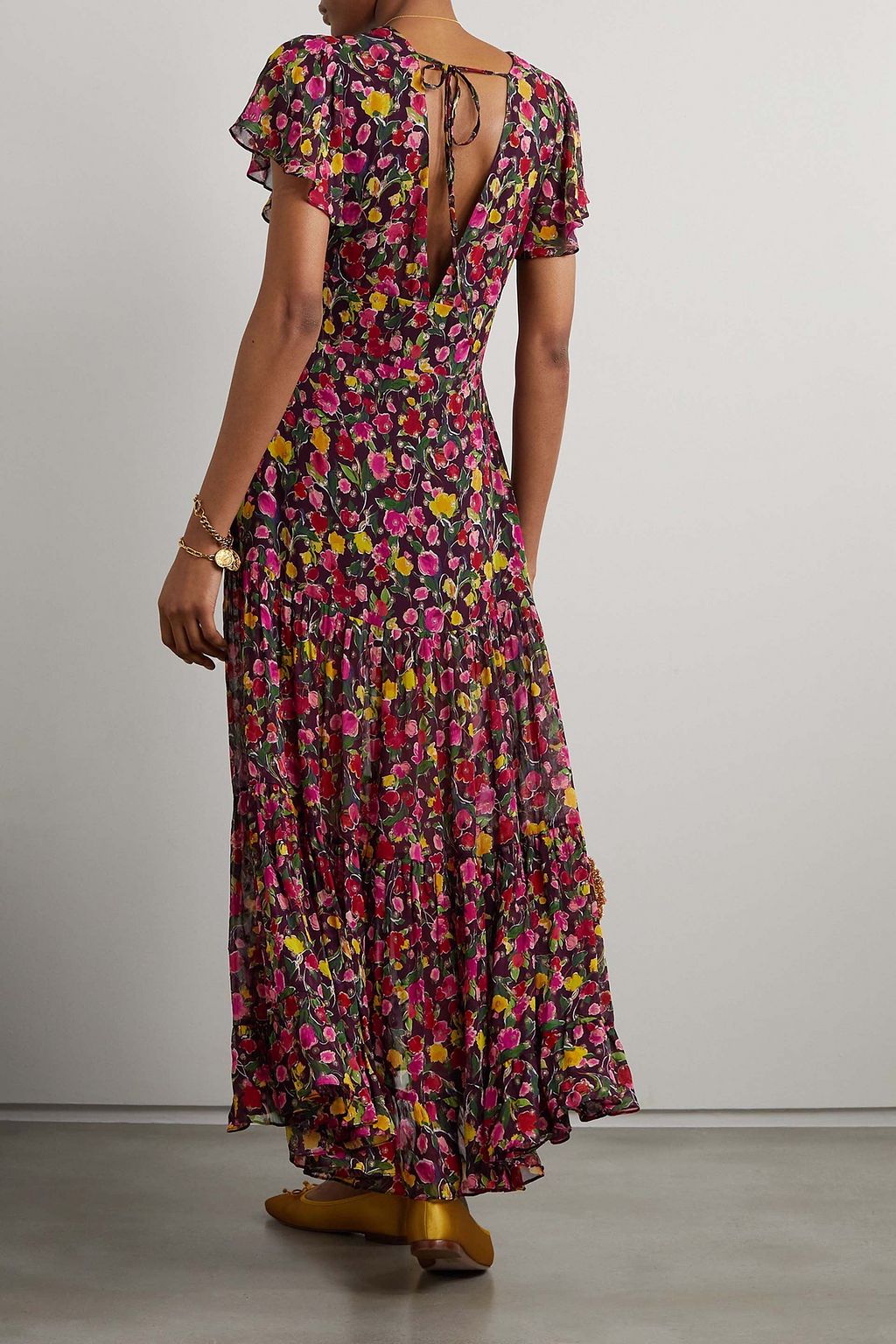 RIXO Delicia floral-print metallic fil coupé chiffon maxi dress