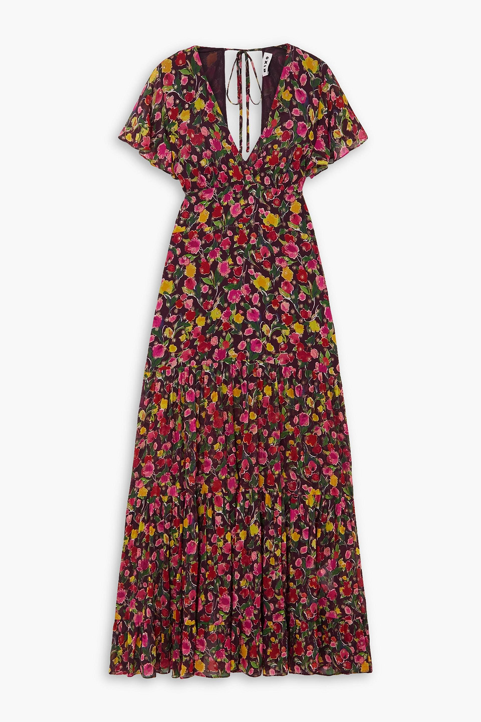 RIXO LONDON DELICIA FLORAL-PRINT METALLIC FIL COUPÉ CHIFFON MAXI DRESS