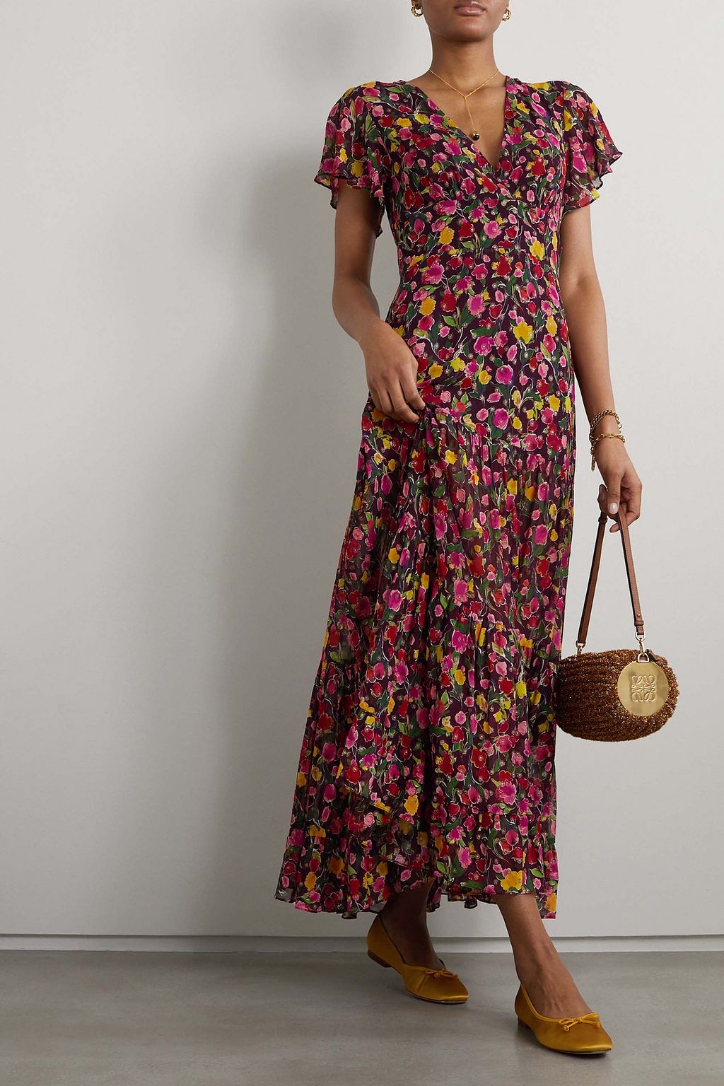 RIXO Delicia floral-print metallic fil coupé chiffon maxi dress
