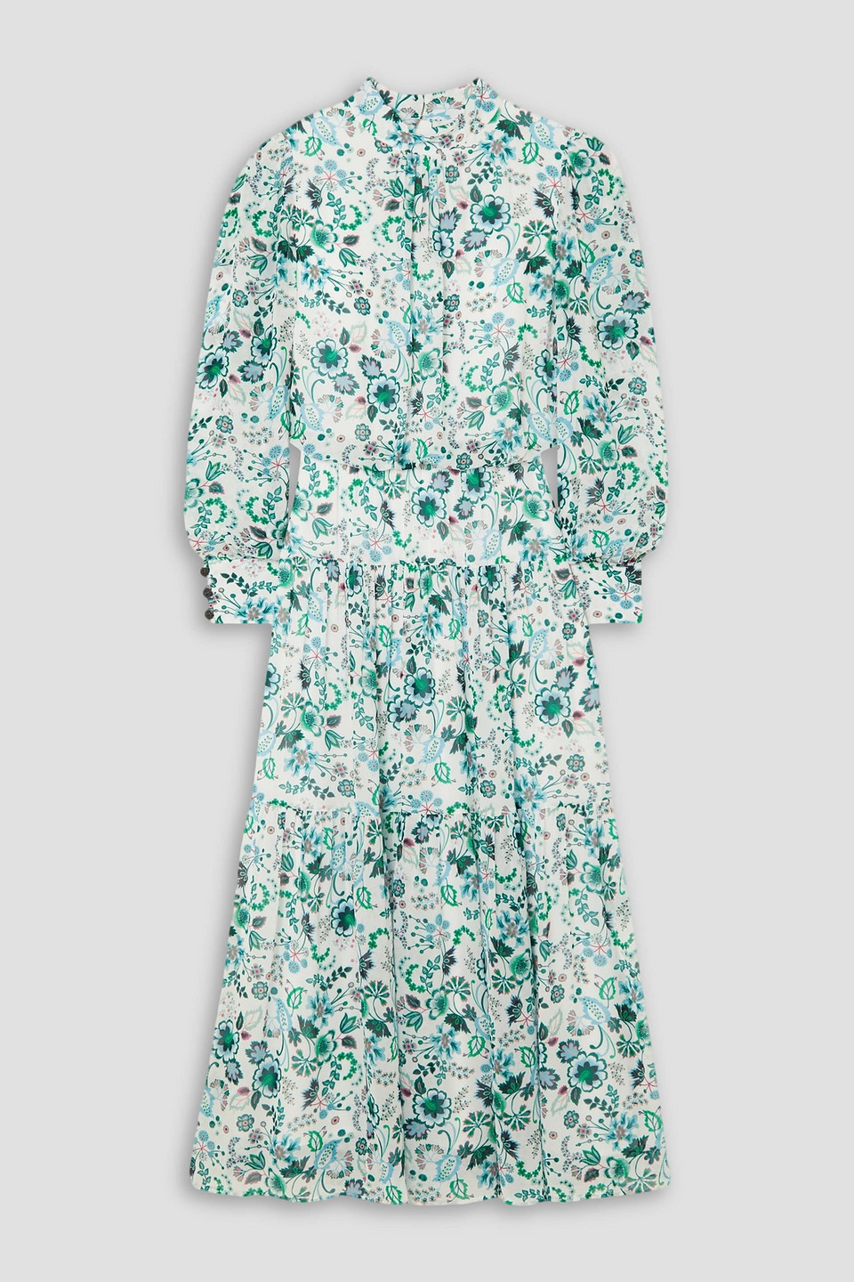 Cefinn Tiered Floral-print Georgette Midi Dress In Off-white