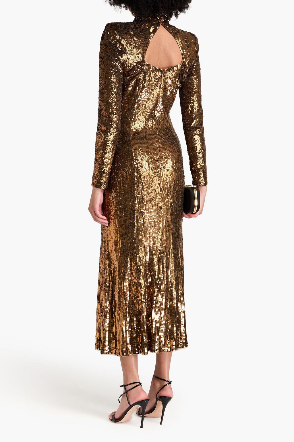 JENNY PACKHAM فستان متوسط الطول مصنوع من التول بقصة ملفوفة ومزين بأقراص برّاقة وفتحات