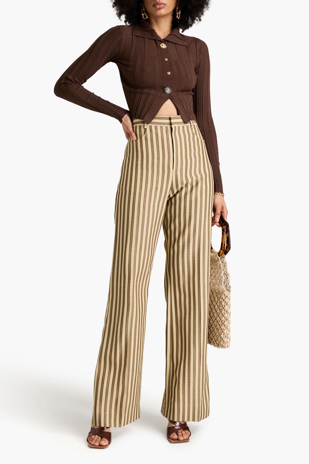 JACQUEMUS 버튼 장식 리브 니트 크롭 카디건