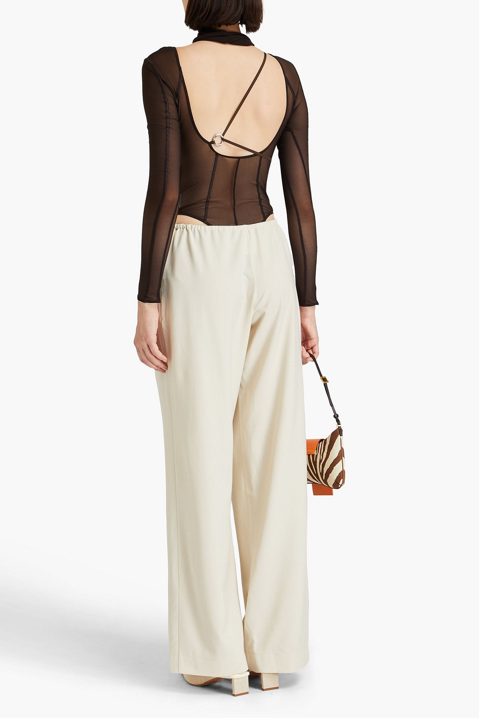 Shop Jacquemus Abanaba Stretch-mesh Bodysuit In Dark Brown