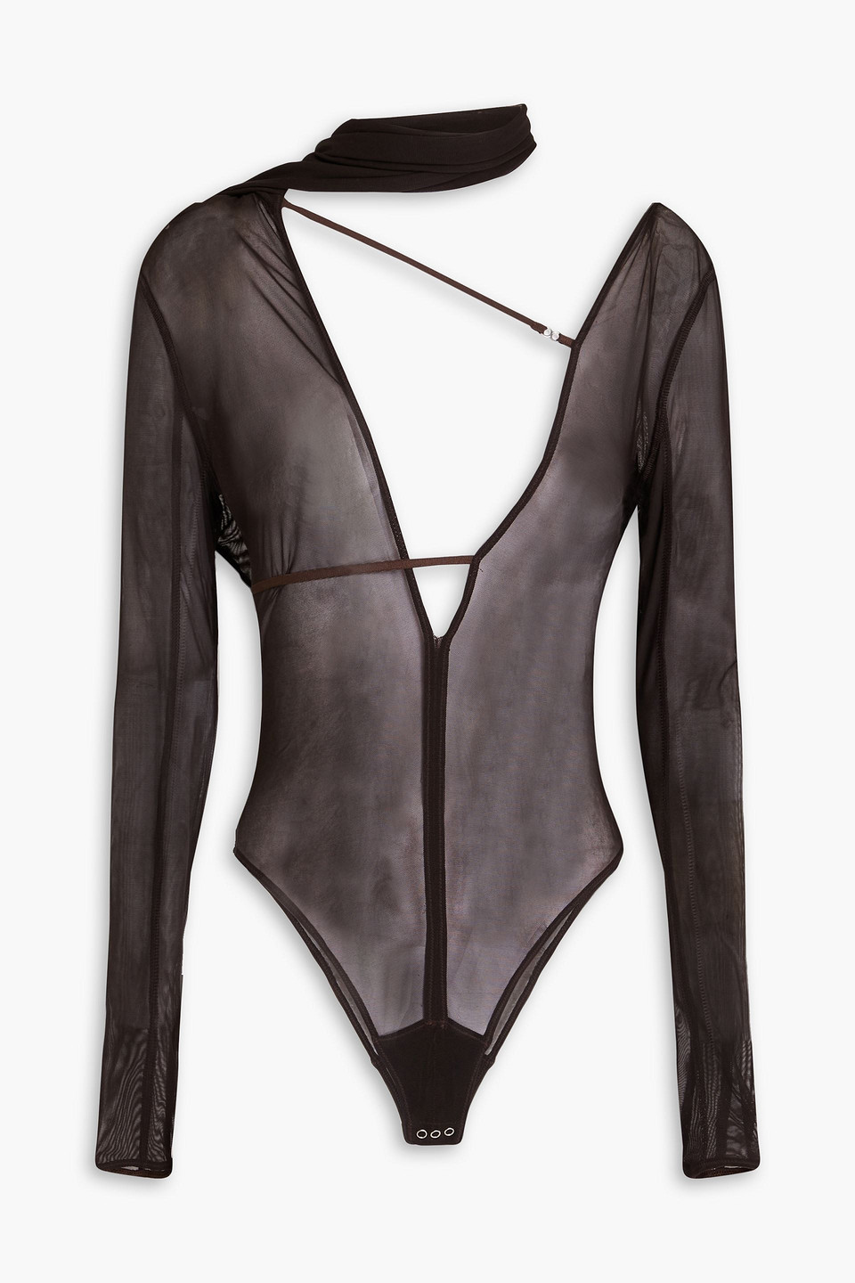 Shop Jacquemus Abanaba Stretch-mesh Bodysuit In Dark Brown