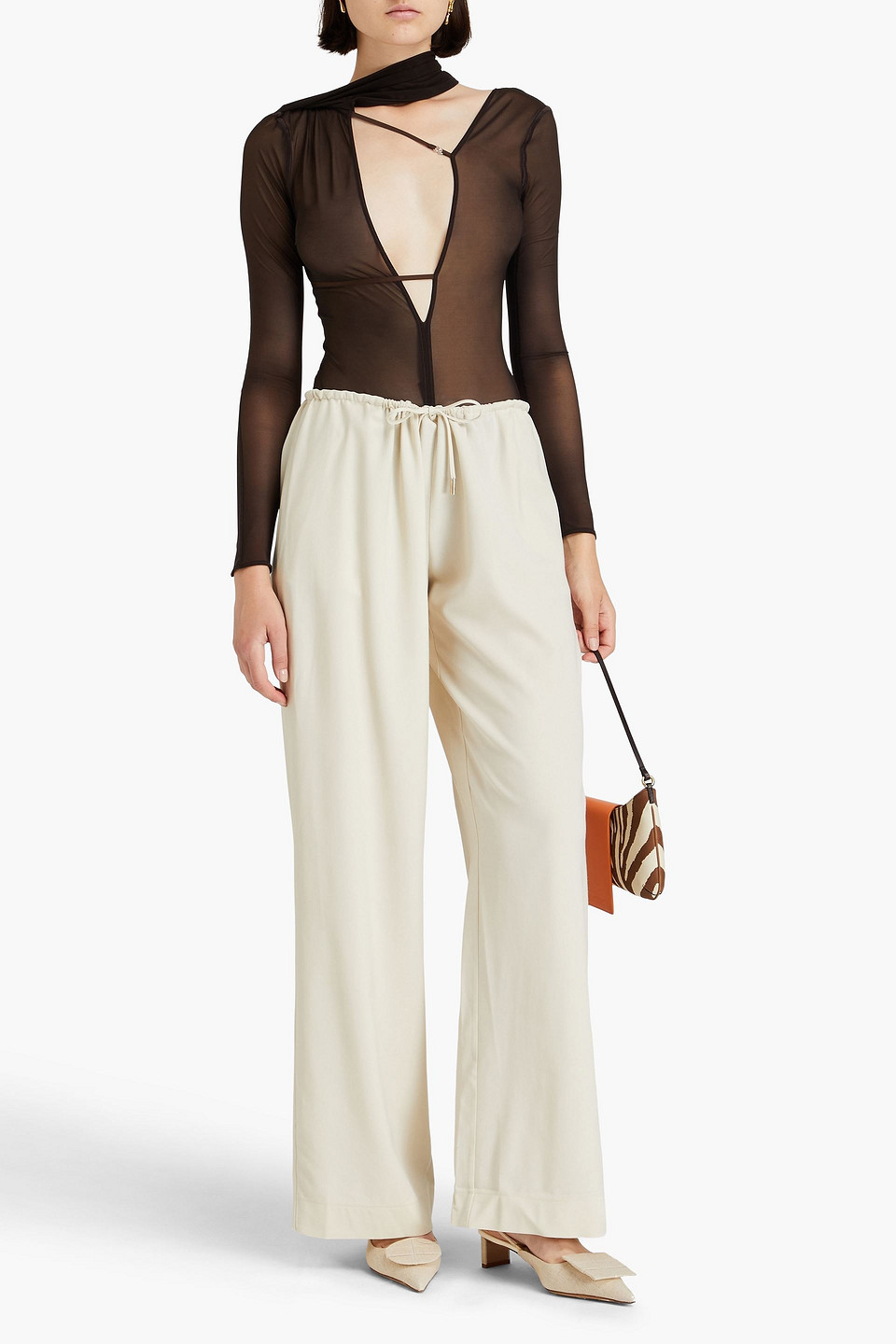 Shop Jacquemus Abanaba Stretch-mesh Bodysuit In Dark Brown