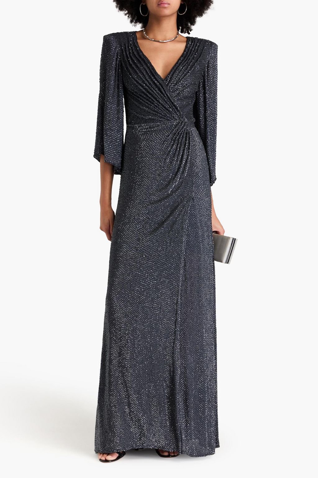 JENNY PACKHAM فستان سهرة بتصميم ملفوف من الحرير الصيني المزركش
