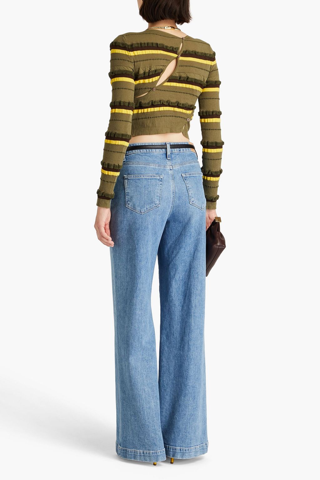 JACQUEMUS بلوزة من نسيج محبوك مرن من قطع مخططة محاكة بجانب بعضها البعض بحبكة بوكليه