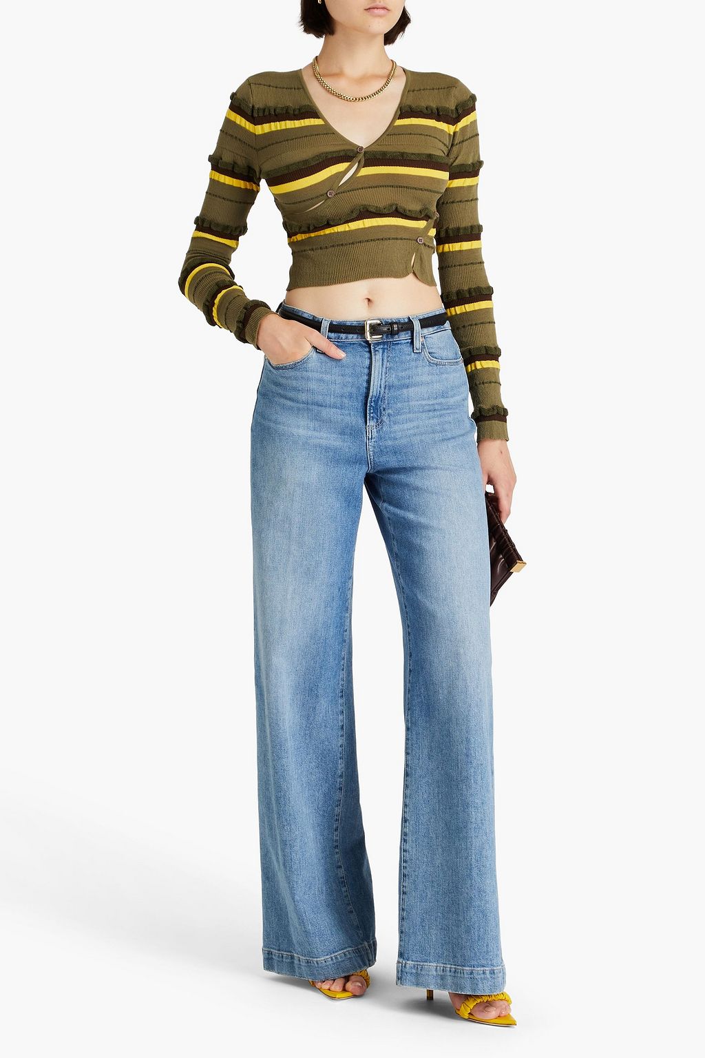 JACQUEMUS بلوزة من نسيج محبوك مرن من قطع مخططة محاكة بجانب بعضها البعض بحبكة بوكليه