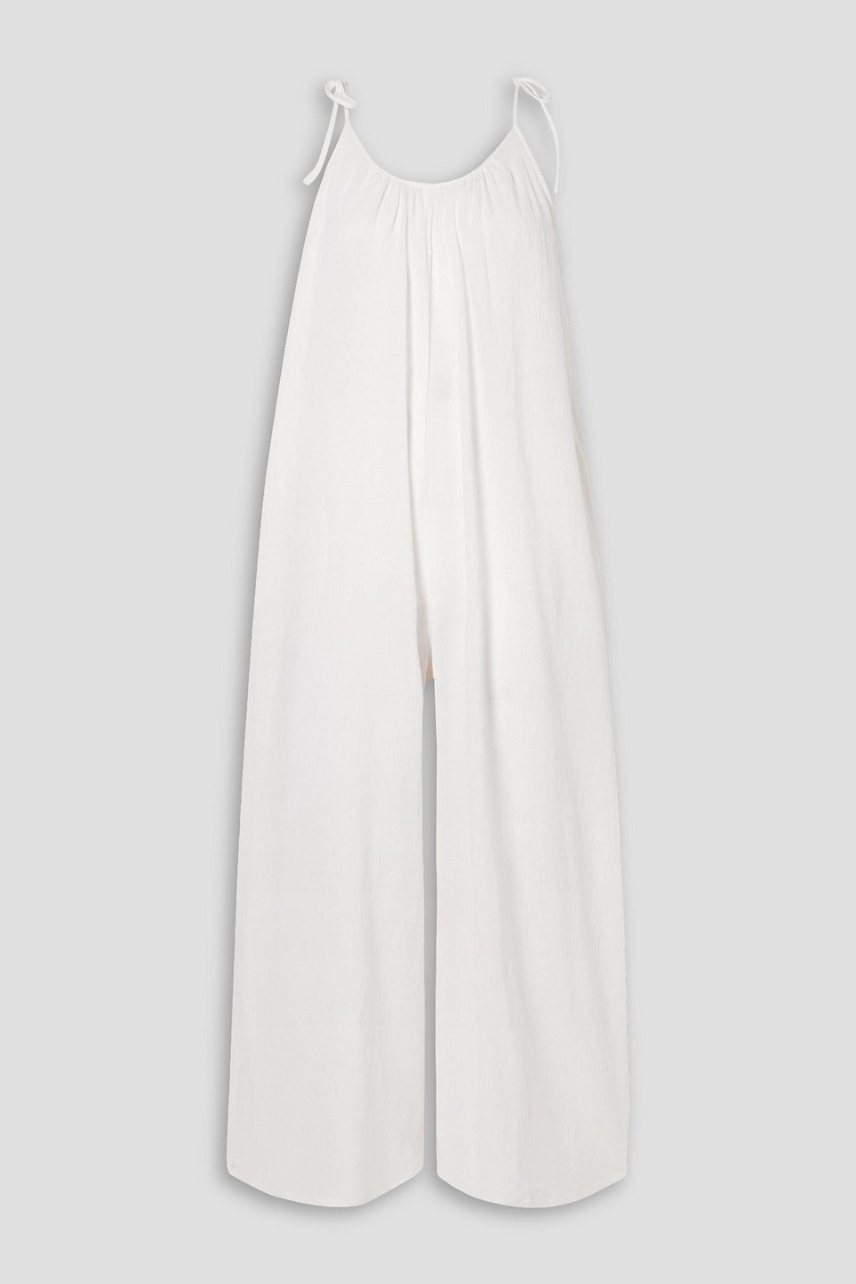 Suzie Kondi Besa Tie-detailed Crinkled Cotton-gauze Jumpsuit In Ivory