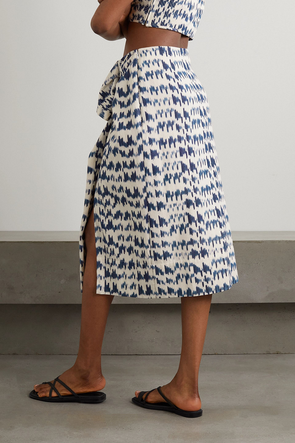 ULLA JOHNSON EMBER RUFFLED DRAPED PRINTED COTTON-CANVAS SKIRT