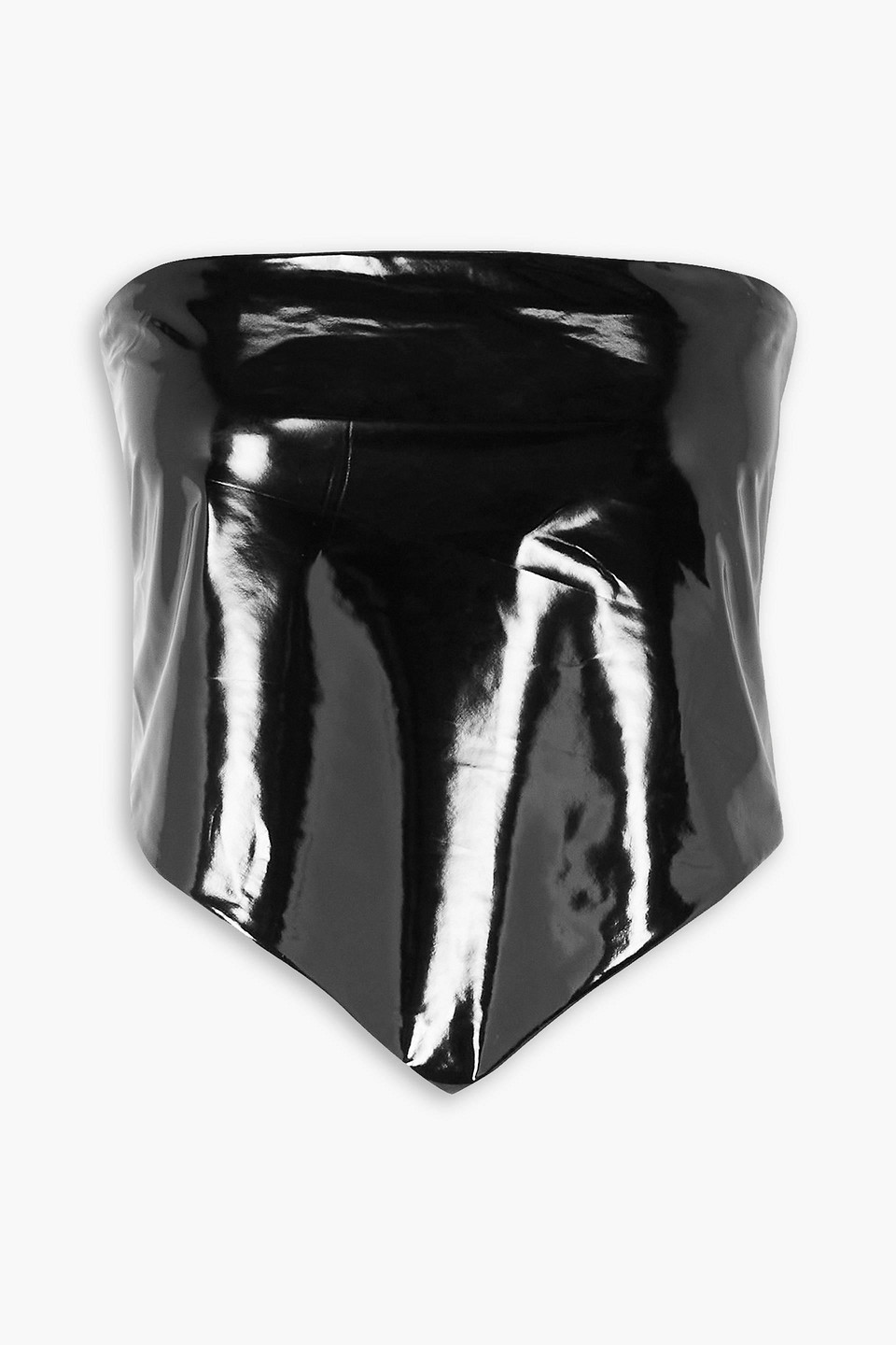 Rotate Birger Christensen Angie Strapless Cropped Coated Jersey Top In Black