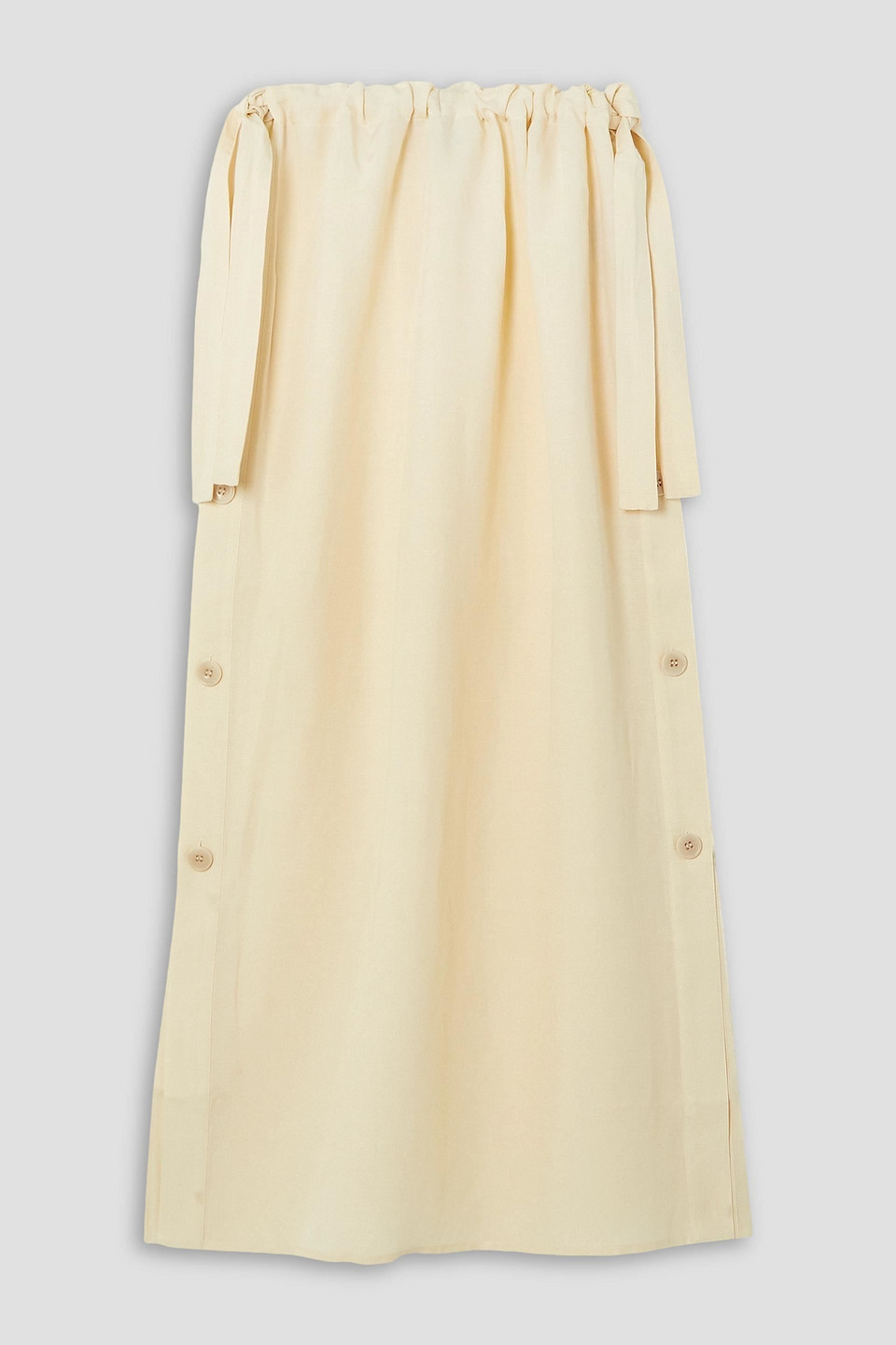TOTÊME BUTTON-DETAILED TENCEL™ LYOCELL AND LINEN-BLEND MIDI SKIRT