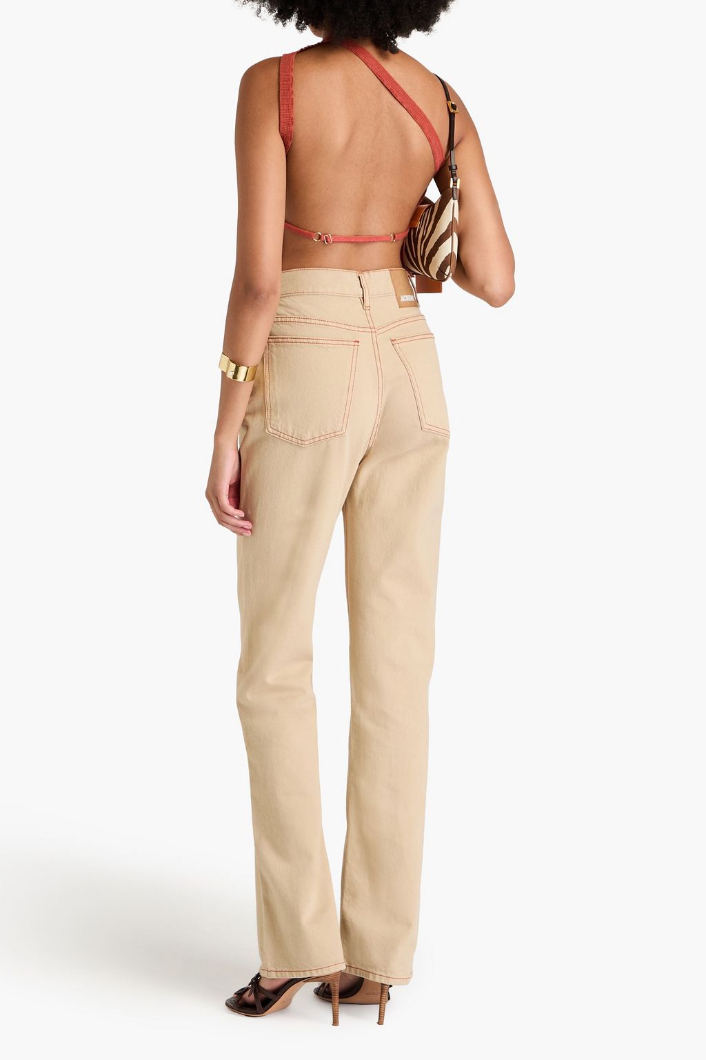 JACQUEMUS بلوزة Ascu بكتف واحدة من مزيج كتّان مضلّع