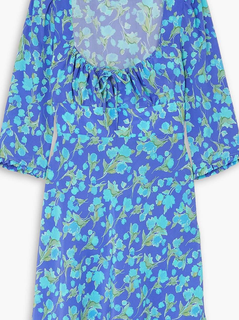 ruffled floral-print silk crepe de chine mini dress