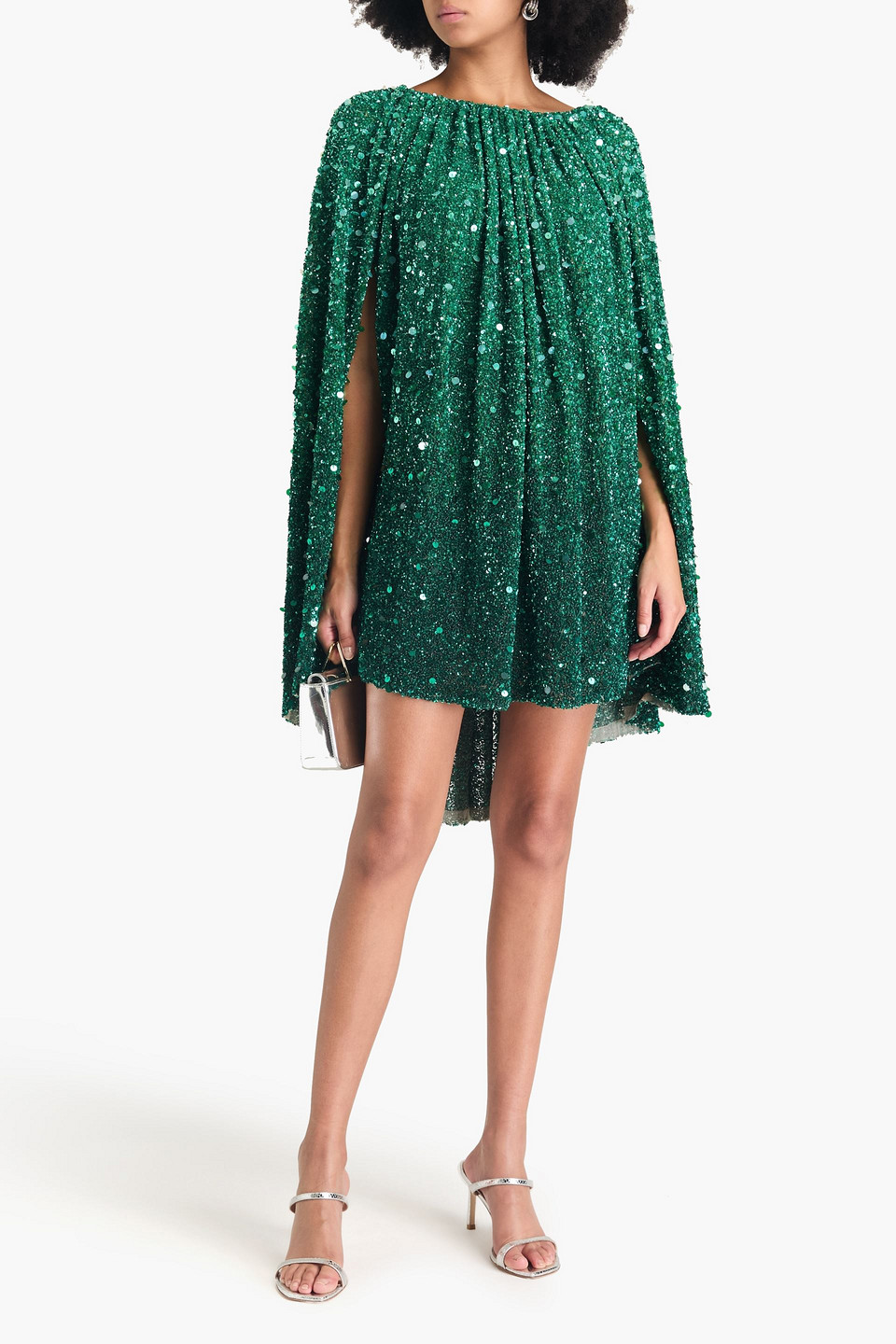OSCAR DE LA RENTA CAPE-EFFECT SEQUINED TULLE MINI DRESS 