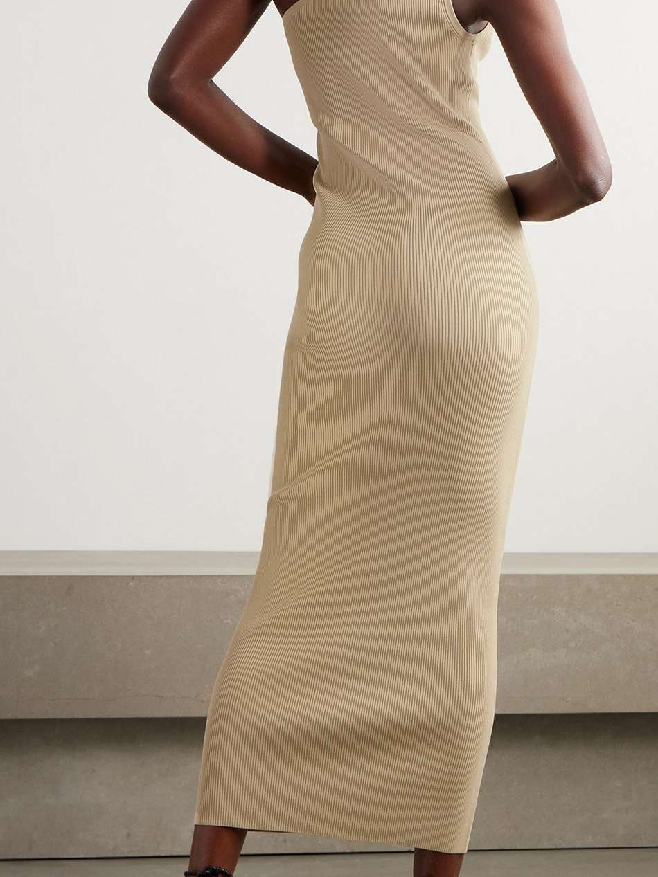 one-shoulder ribbed-knit maxi dress