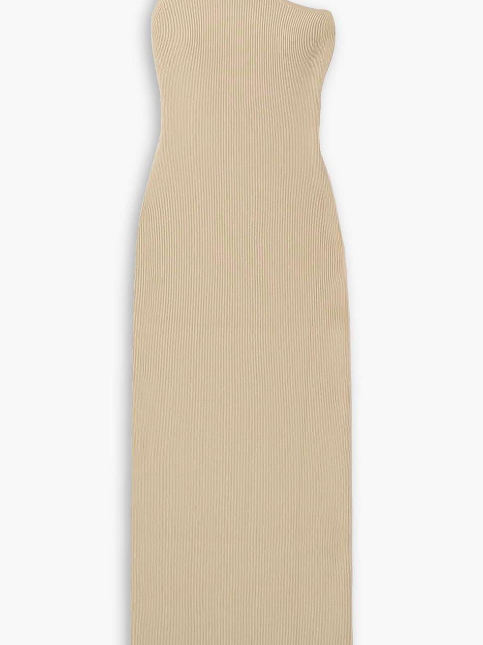 one-shoulder ribbed-knit maxi dress
