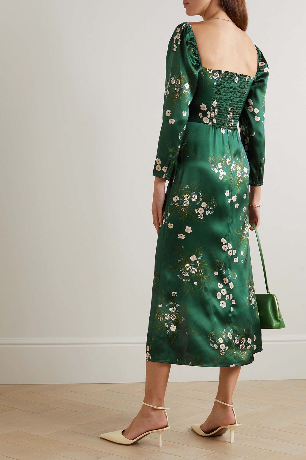 REFORMATION Gloriana Midikleid aus Seiden-Charmeuse mit Blumenprint