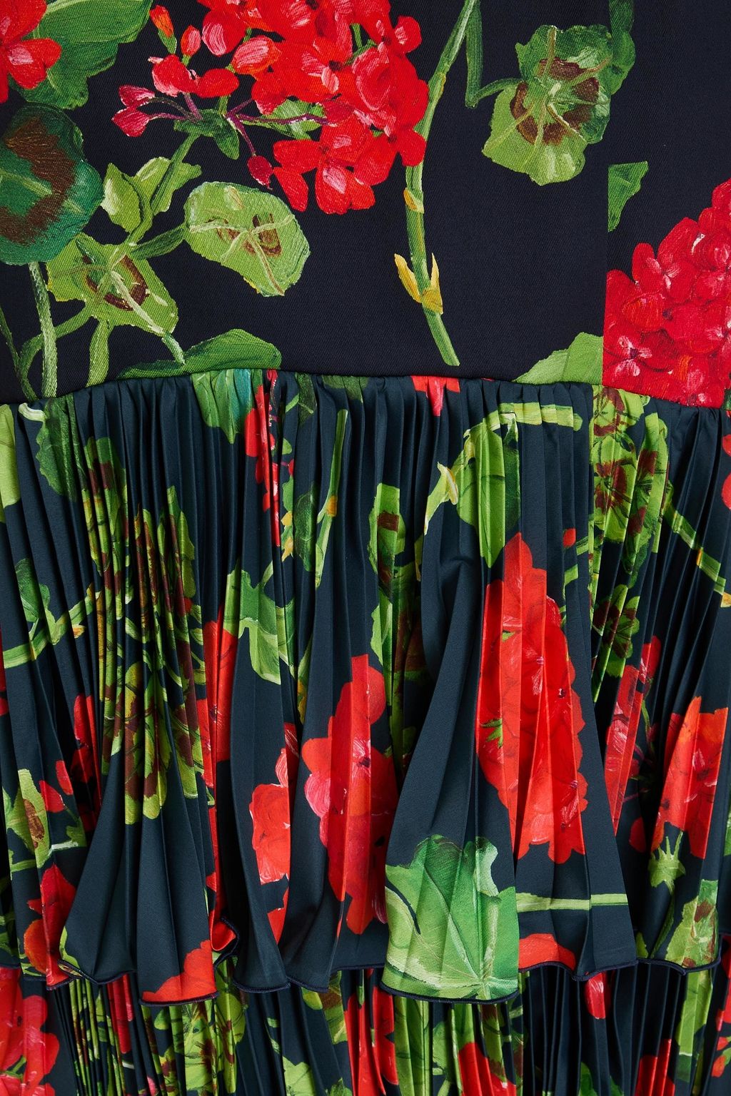 OSCAR DE LA RENTA تنورة طويلة من التويل من مزيج القطن والساتان بتجعيدات رفيعة بطبقات متدرجة وبطبعة الأزهار