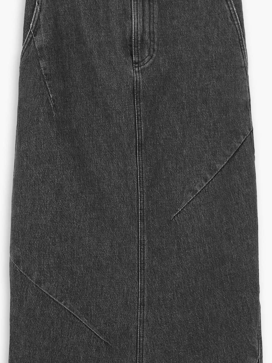 paneled denim midi skirt