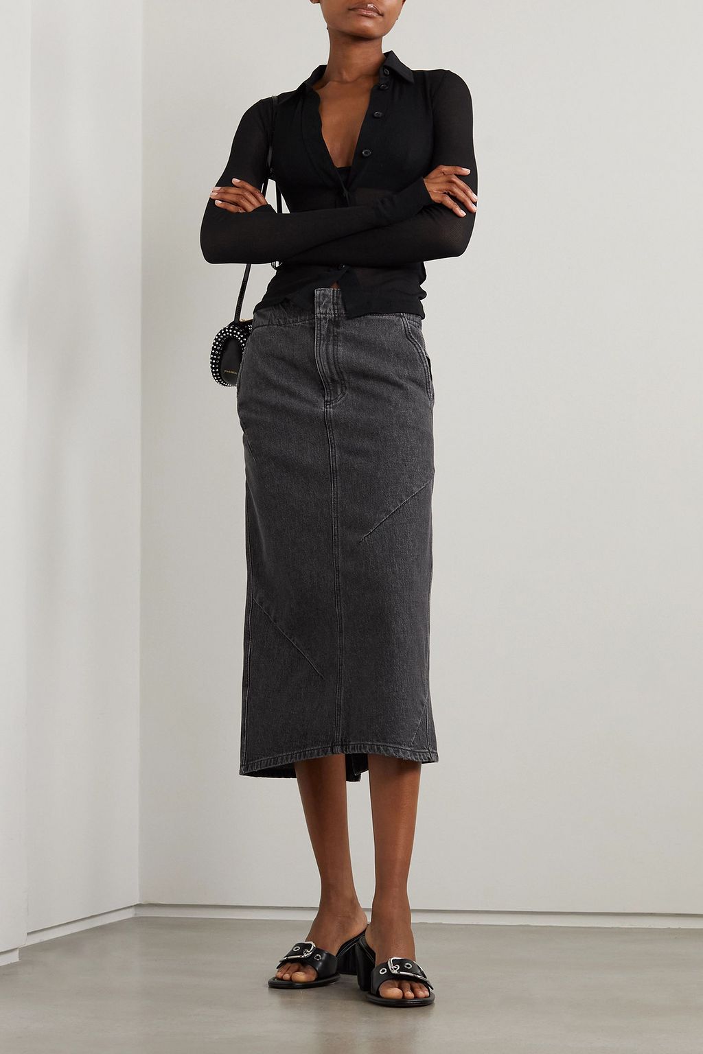 GAUCHERE Paneled denim midi skirt