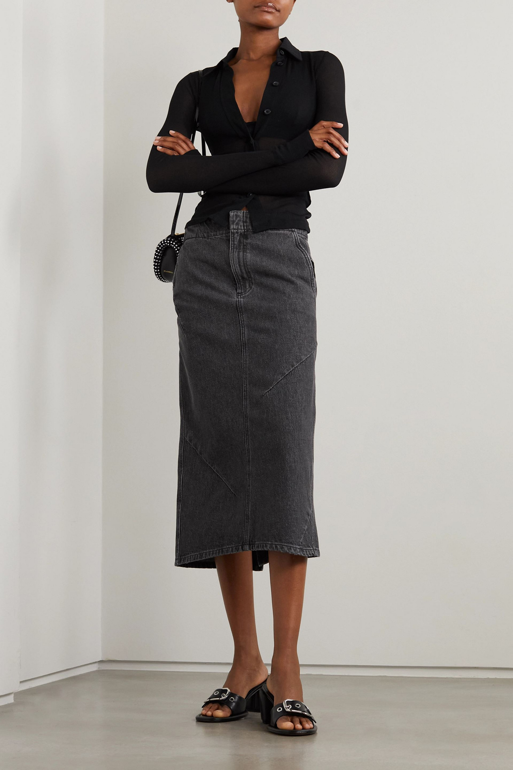 GAUCHERE Paneled denim midi skirt