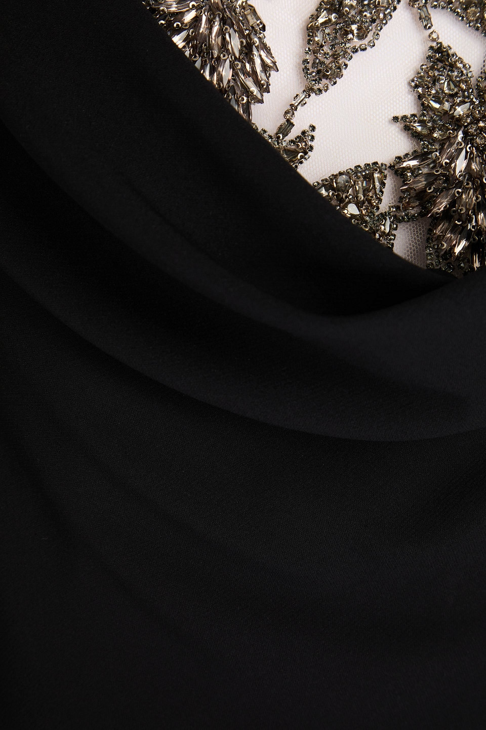 Oscar De La Renta Embellished Tulle-trimmed Silk-blend Top In Black