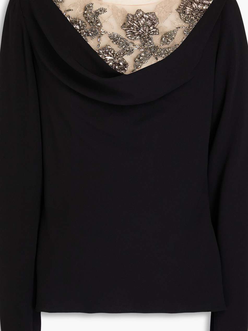 embellished tulle-trimmed silk-blend top