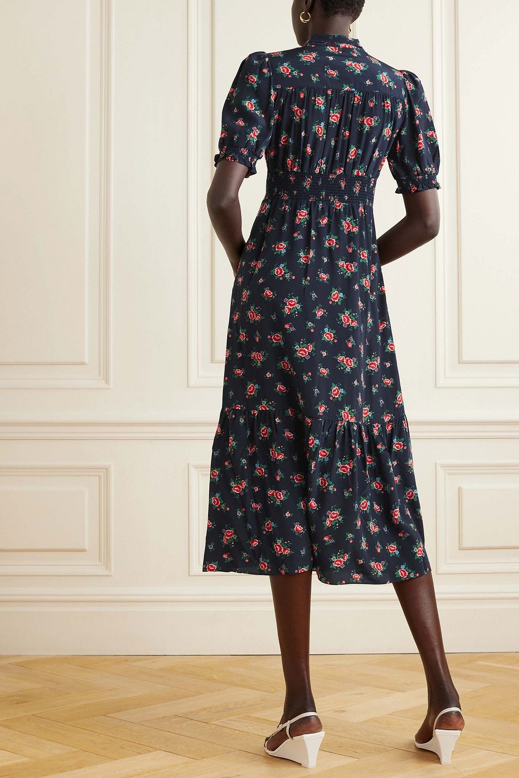 CEFINN Rebecca tiered floral-print silk crepe de chine midi dress