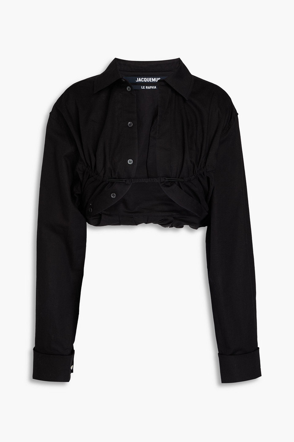 Jacquemus Machou Cropped Cotton And Linen-blend Canvas Shirt In Black