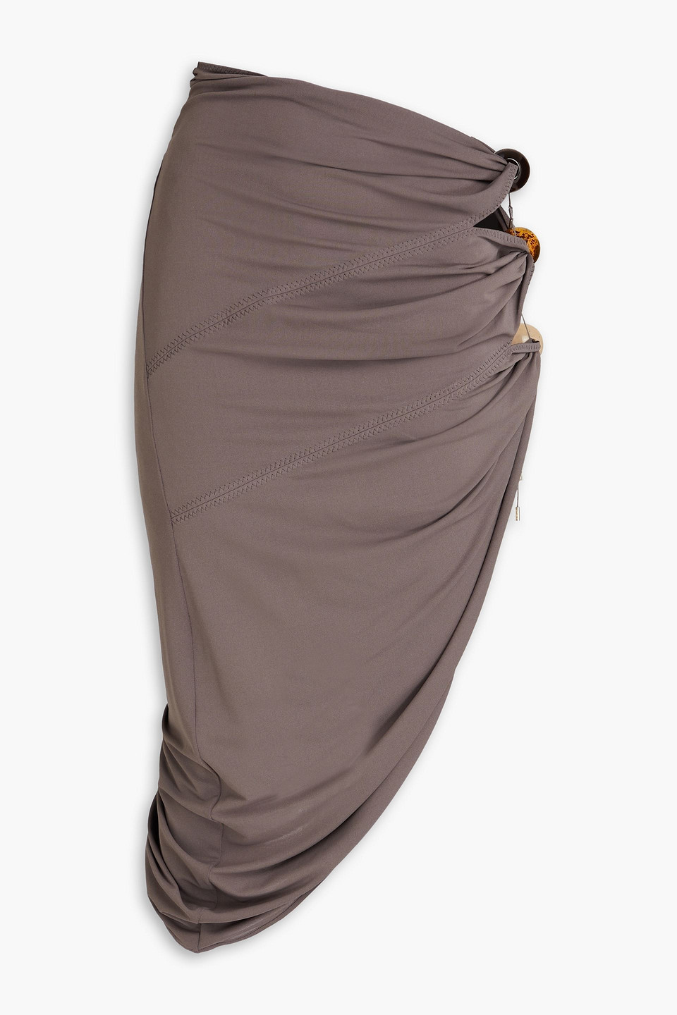 Jacquemus Asymmetric Bead-embellished Stretch-jersey Midi Skirt In Taupe