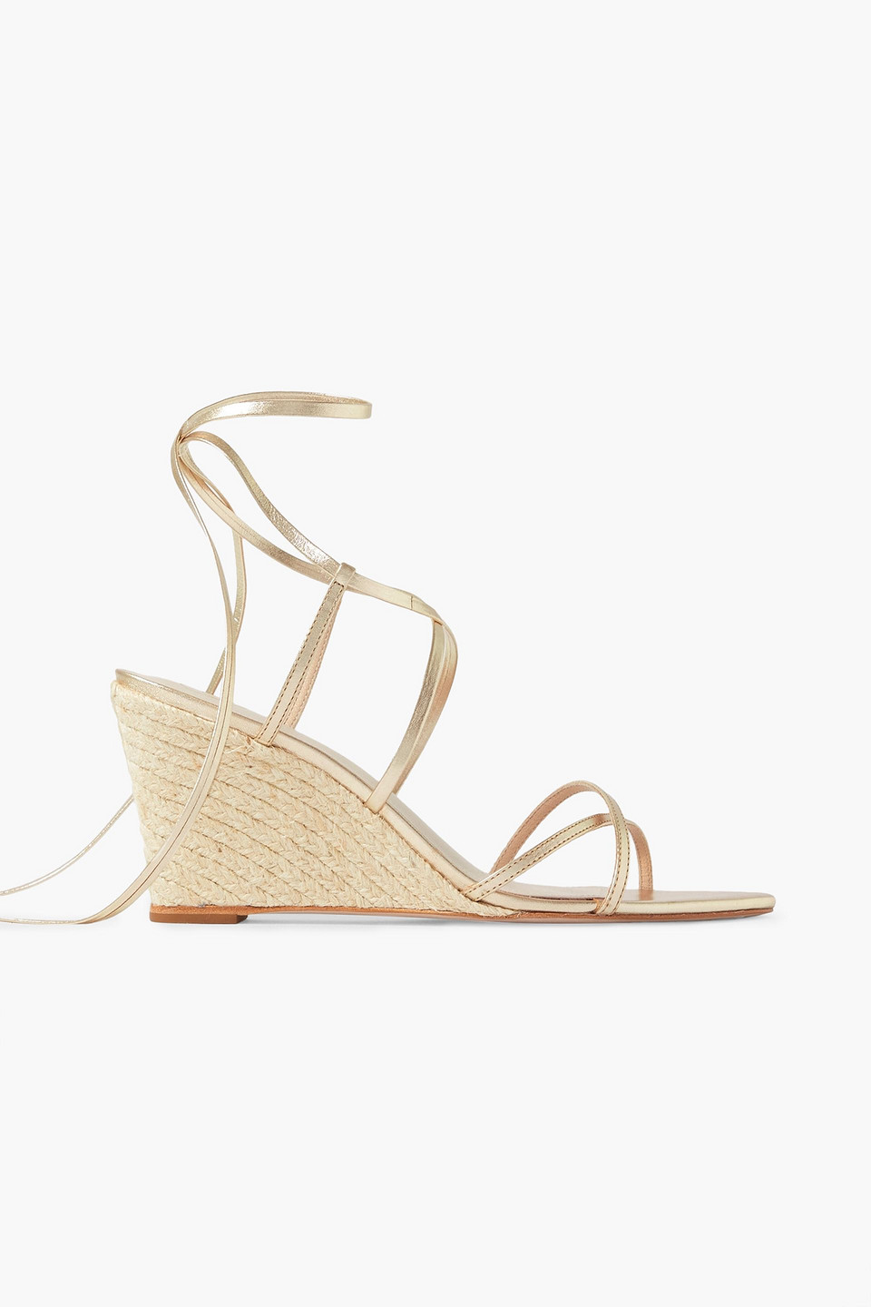 Porte & Paire Metallic Leather Wedge Espadrille Sandals In Platinum