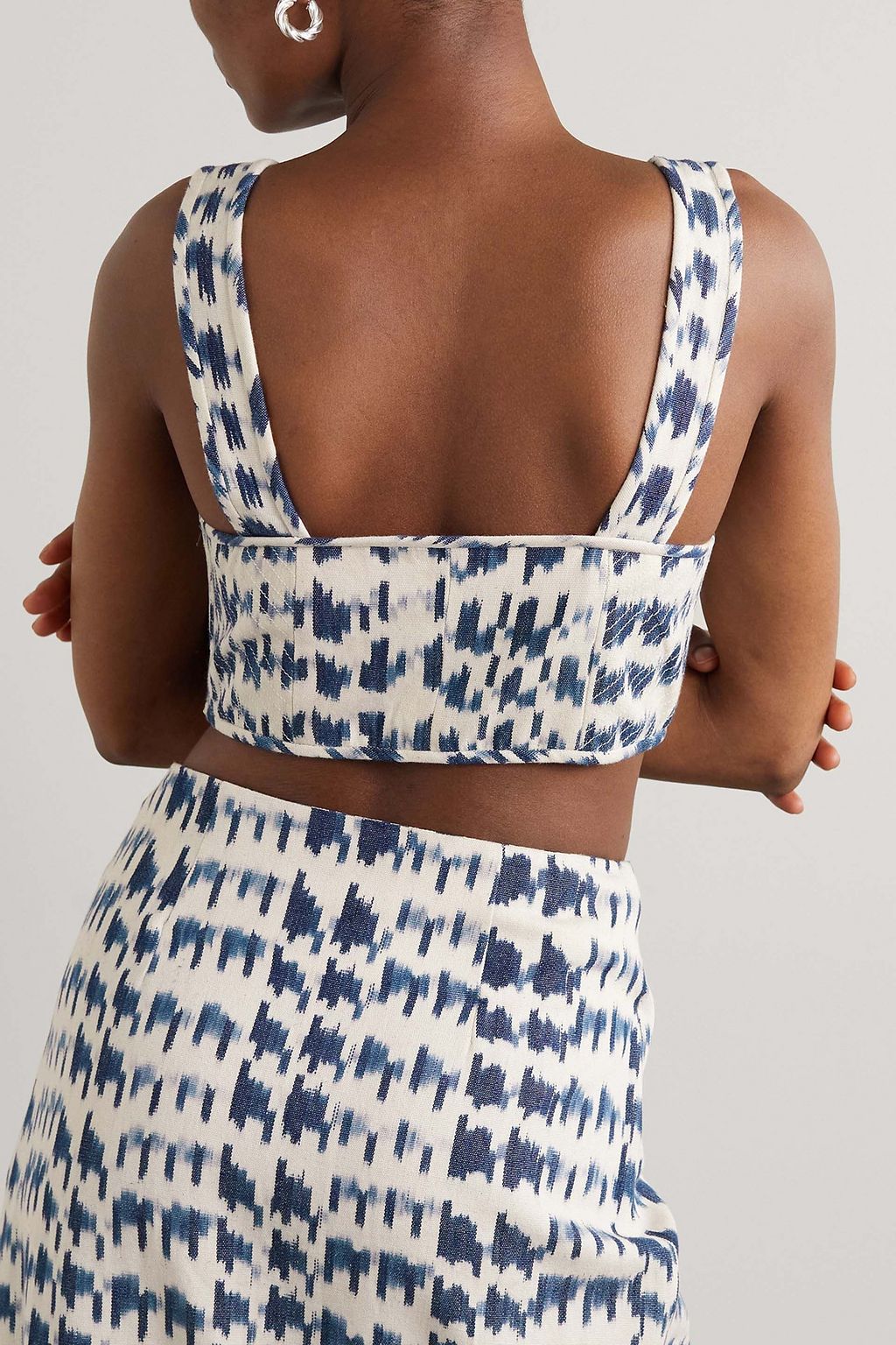 ULLA JOHNSON 카리시아 크롭 프린트 코튼 뷔스티에 탑
