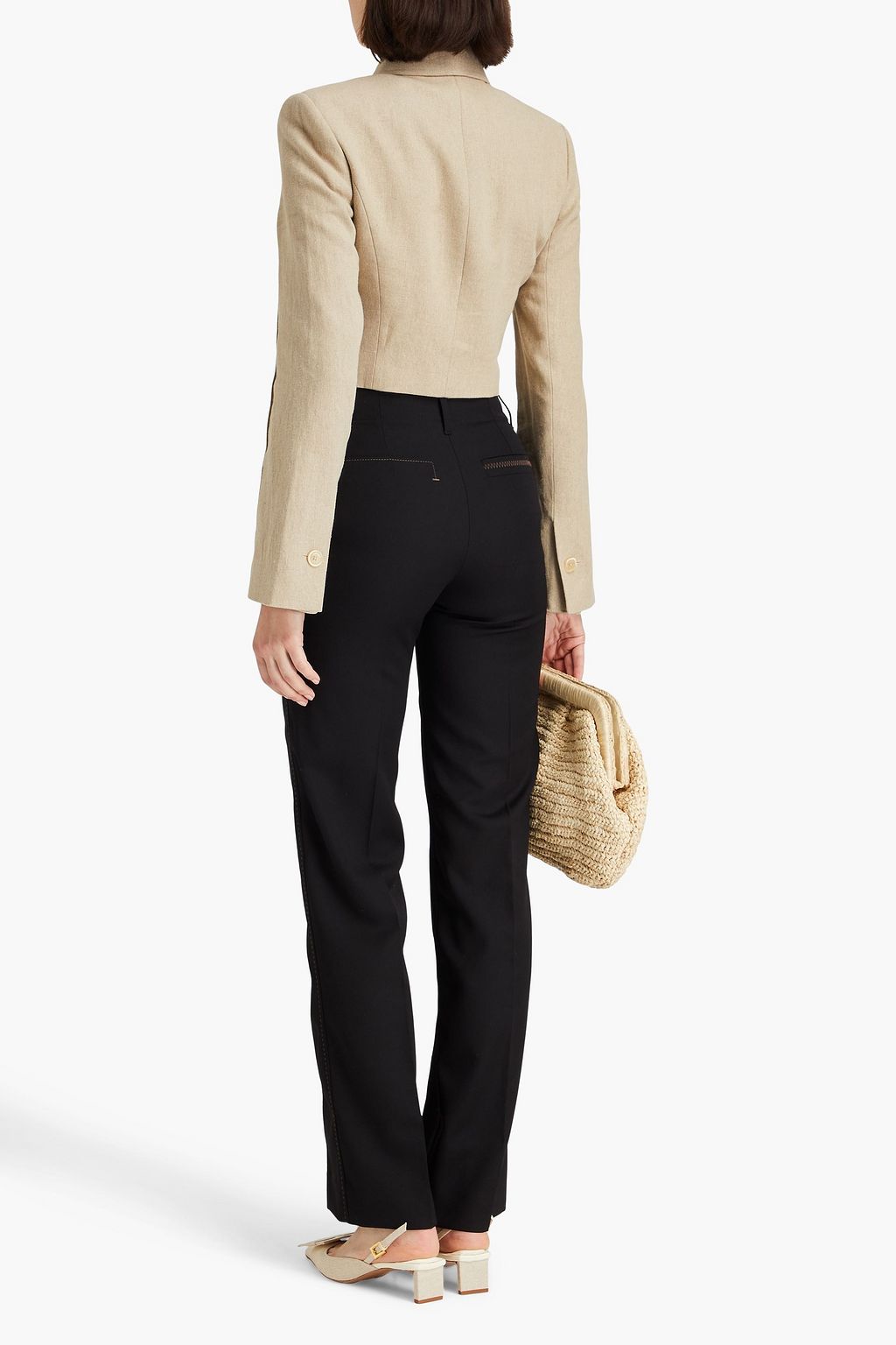 JACQUEMUS 탑스티치 디테일 울 스트레이트 레그 팬츠