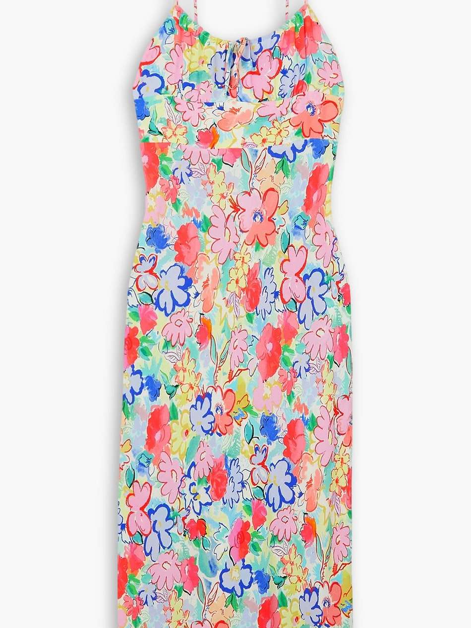 lanie tie-detailed floral-print crepe de chine midi dress