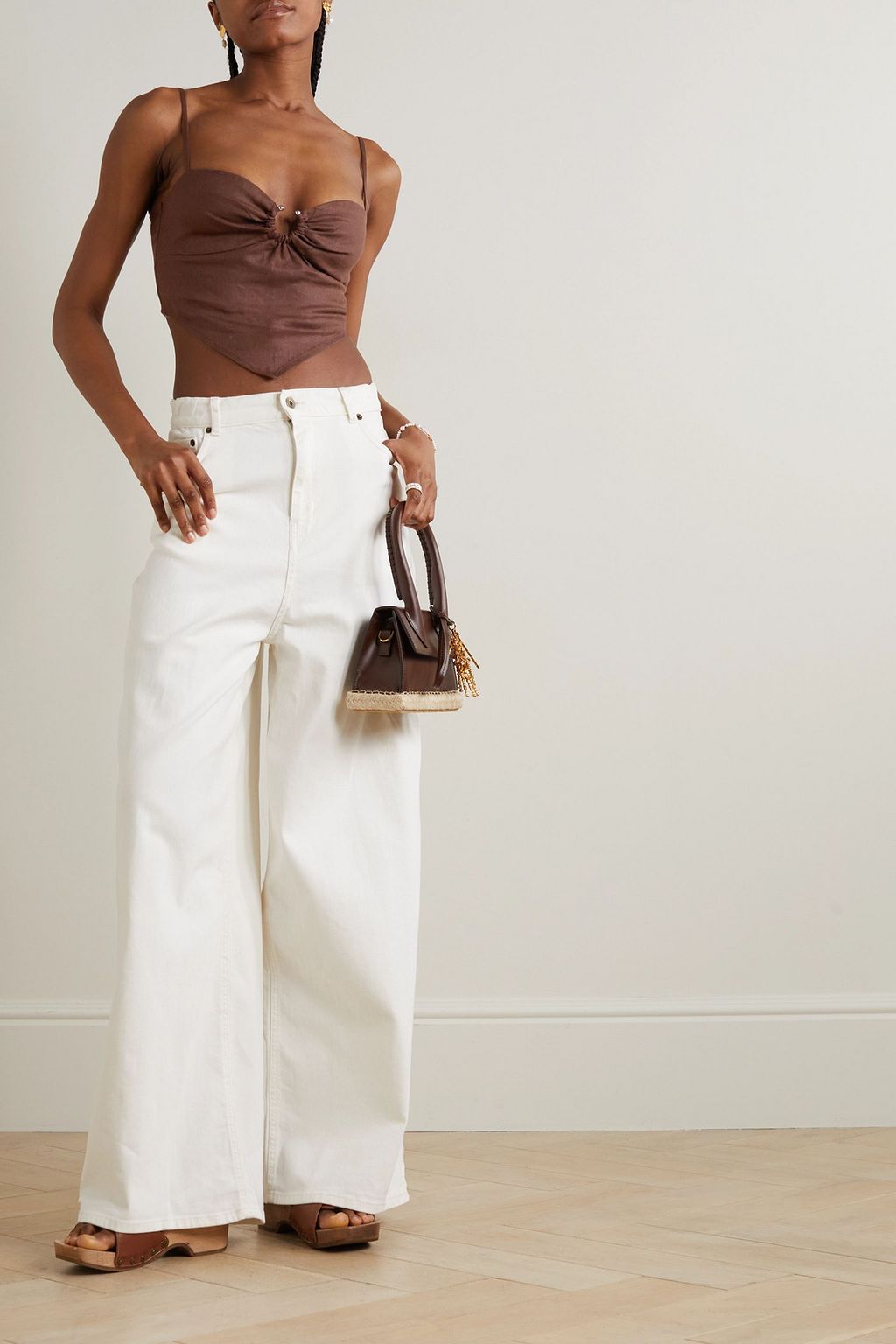 REFORMATION Sansa cropped embellished linen top