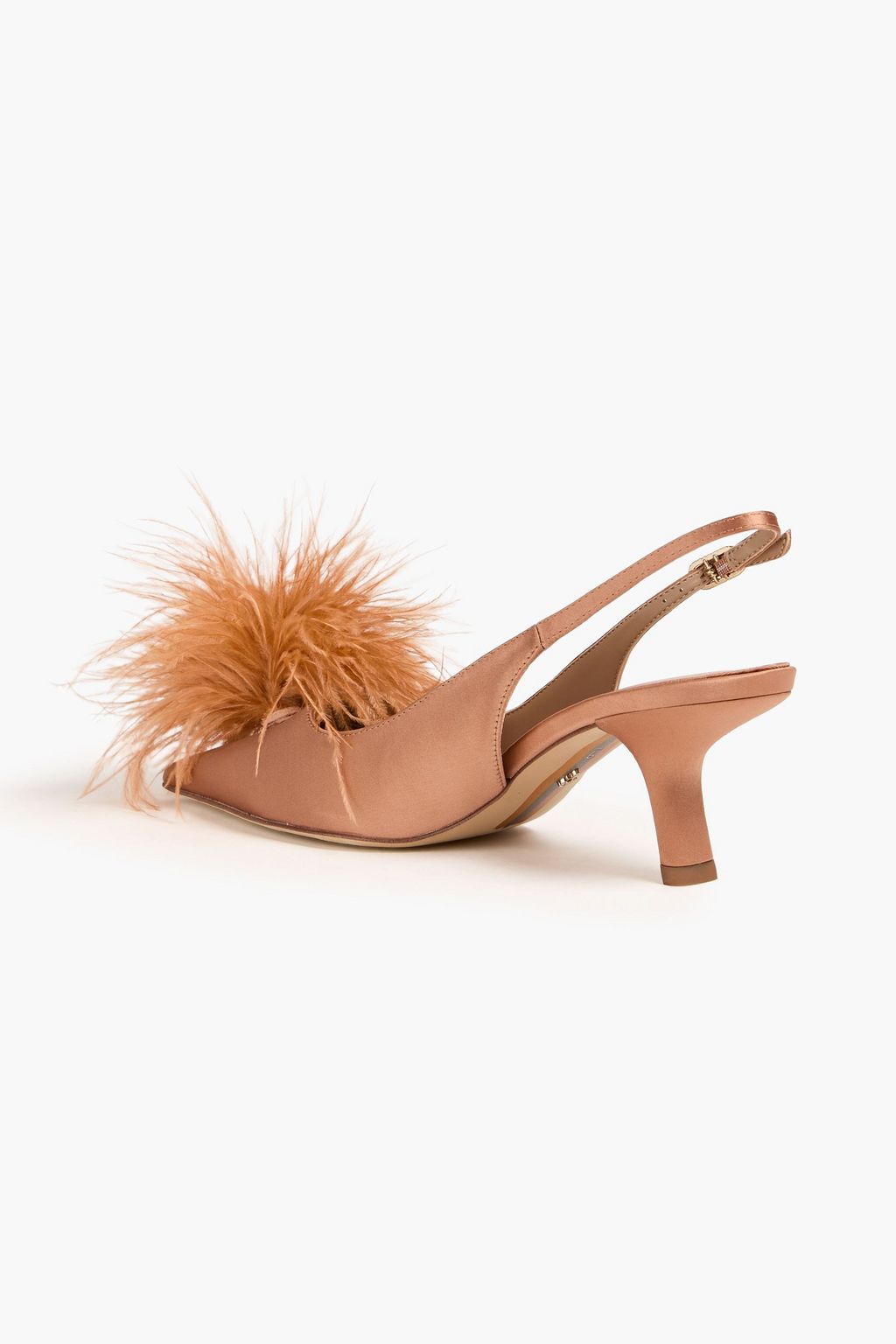 SAM EDELMAN Bianka feather-trimmed satin slingback pumps