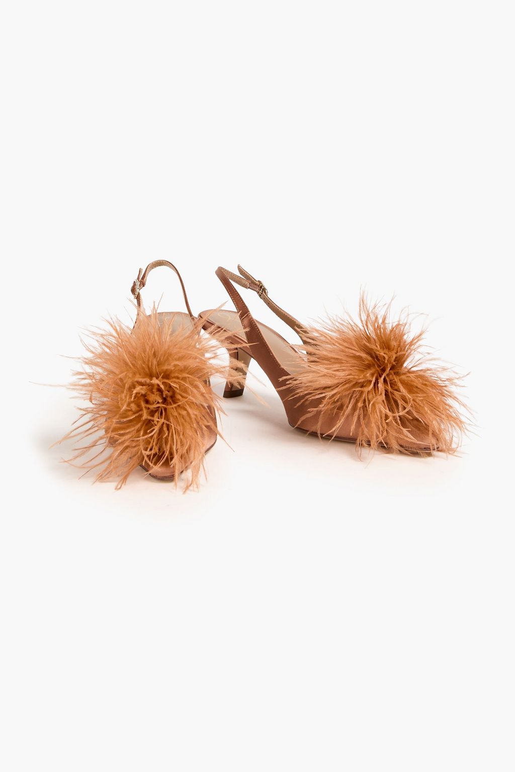 SAM EDELMAN Bianka feather-trimmed satin slingback pumps
