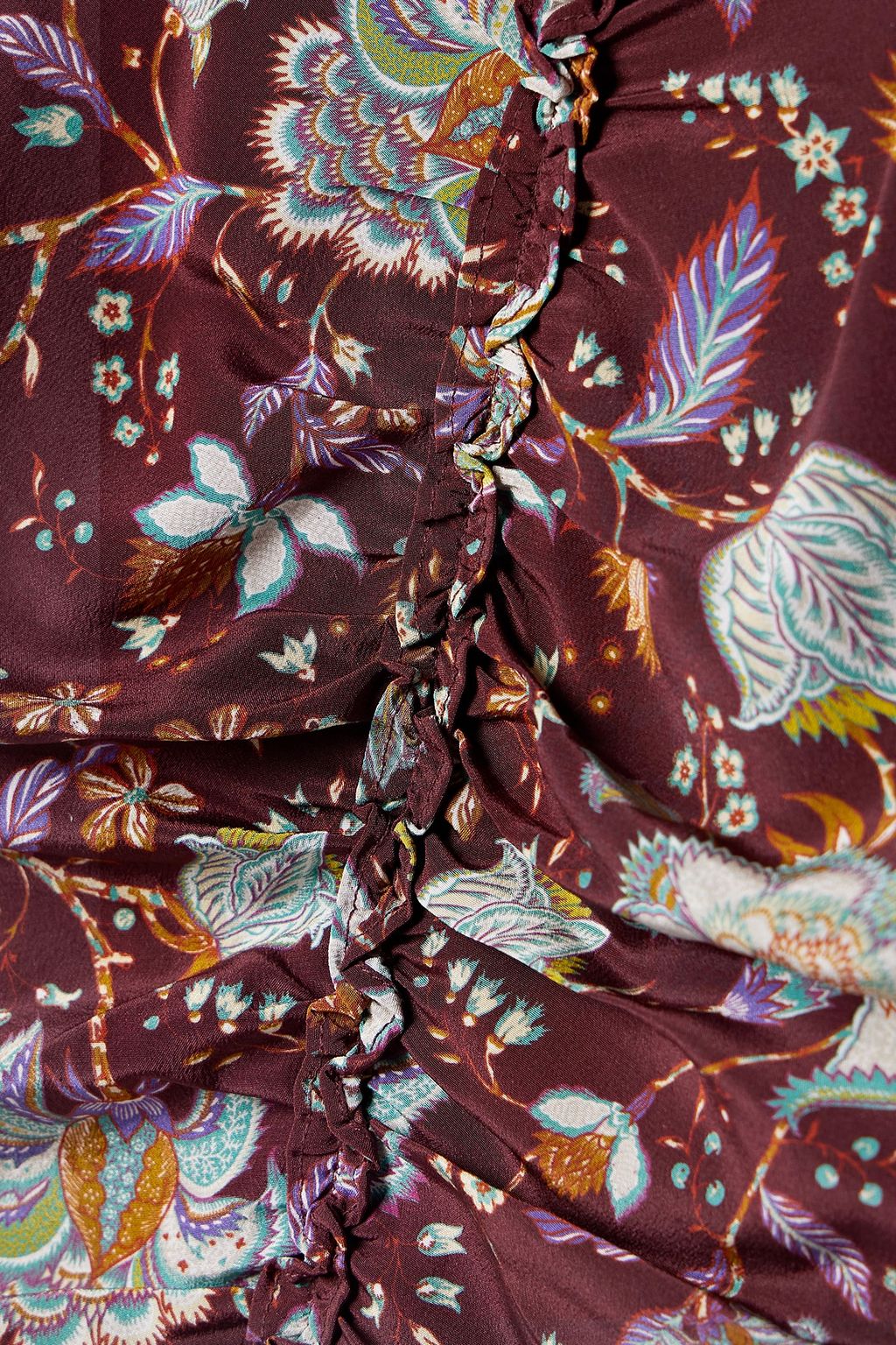 ULLA JOHNSON Elise ruched floral-print silk crepe de chine top