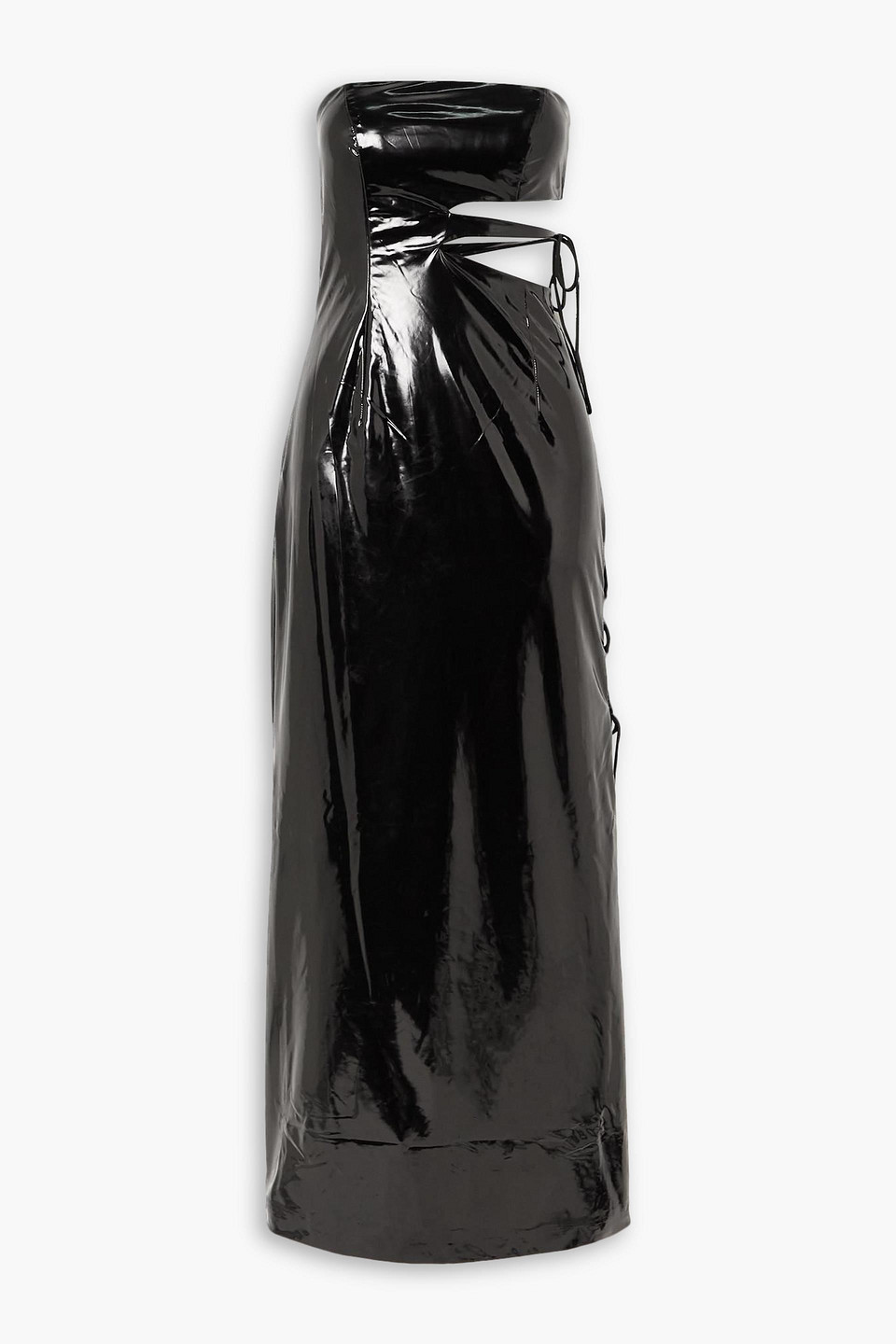Rotate Birger Christensen Malena Strapless Cutout Coated Jersey Dress In Black