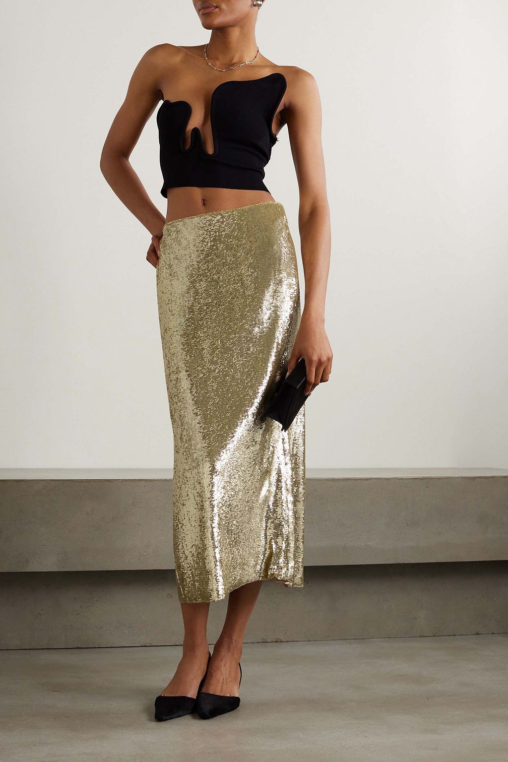 GAUCHERE Sequined tulle midi skirt