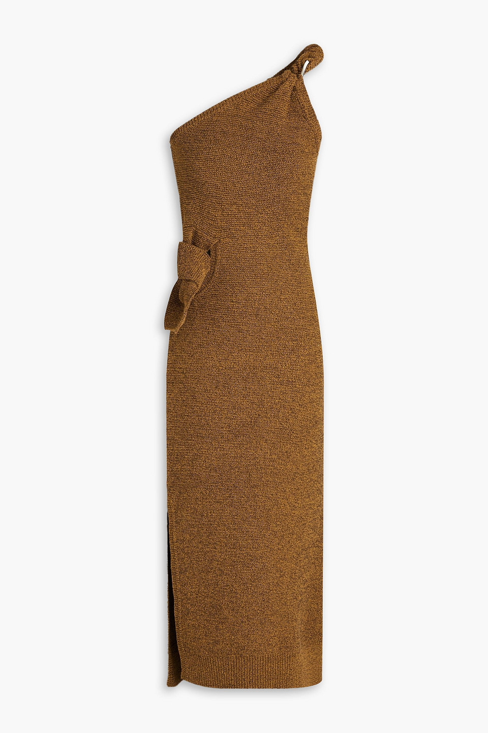 Jacquemus Noeud One-shoulder Knitted Midi Dress In Brown | ModeSens
