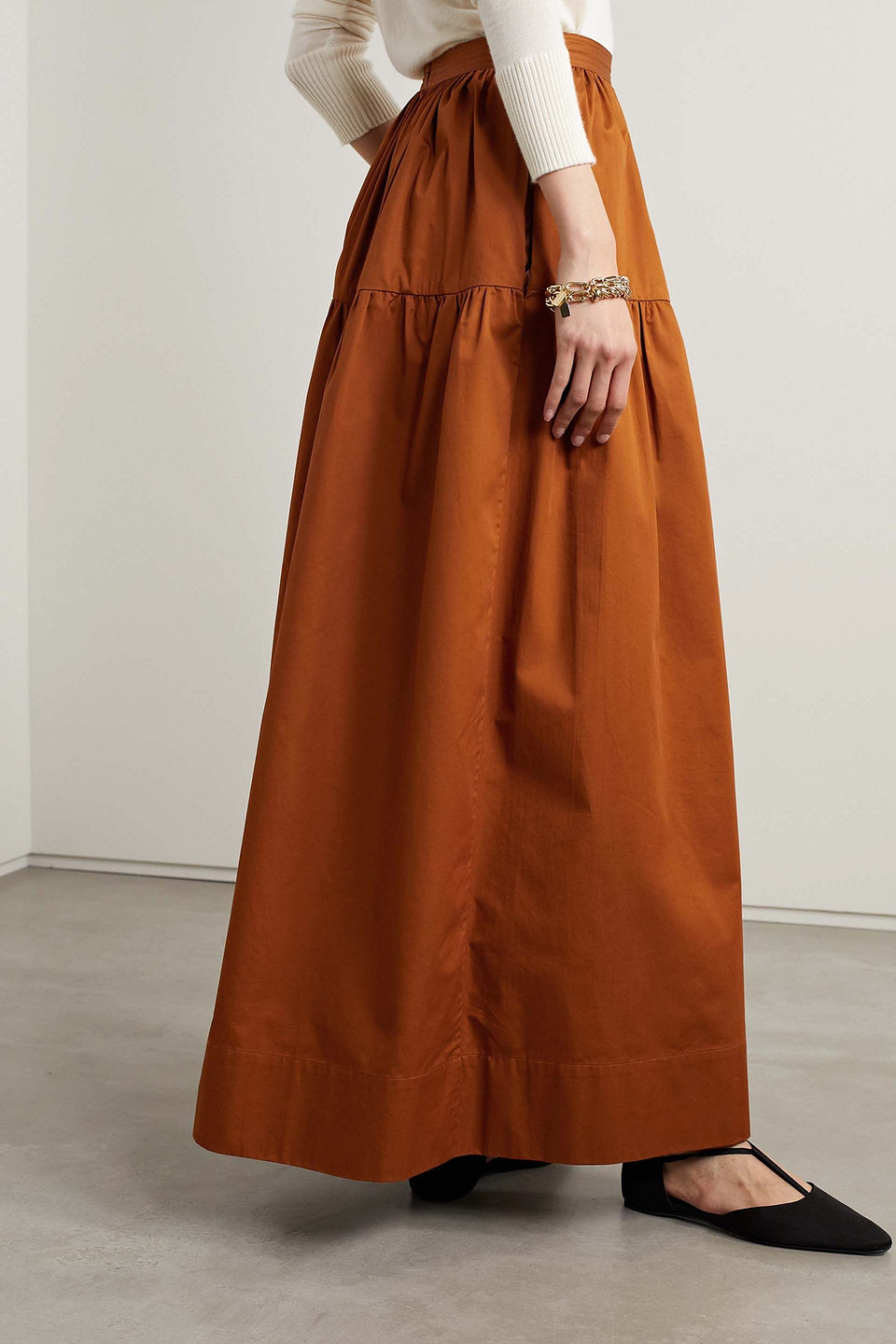 Co Gathered Tton-poplin Maxi Skirt In Light Brown